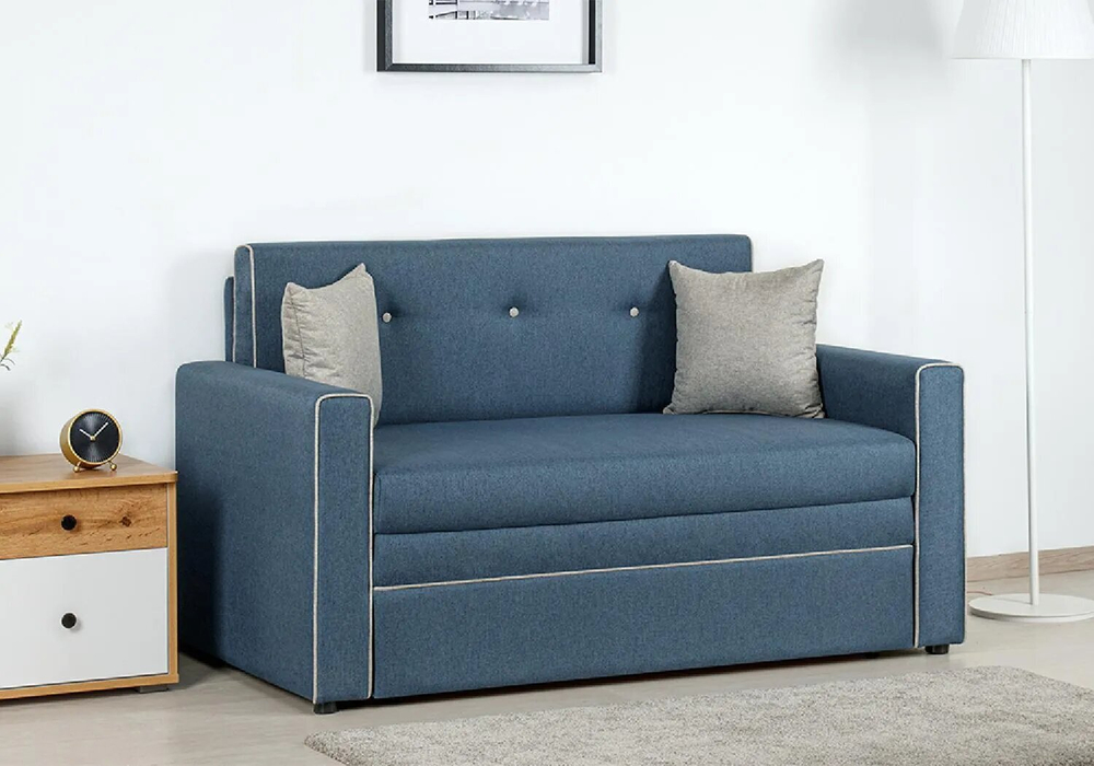 Диван-кровать Вигго, светло-синий / светло-серый, жаккард, выкатной