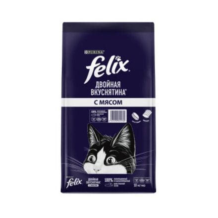 Корм сухой Felix Двойная вкуснятина, для кошек, мясо, 10 кг