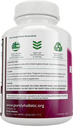 Purely Holistic Resveratrol 120 veg caps 600 mg , Ресвератрол