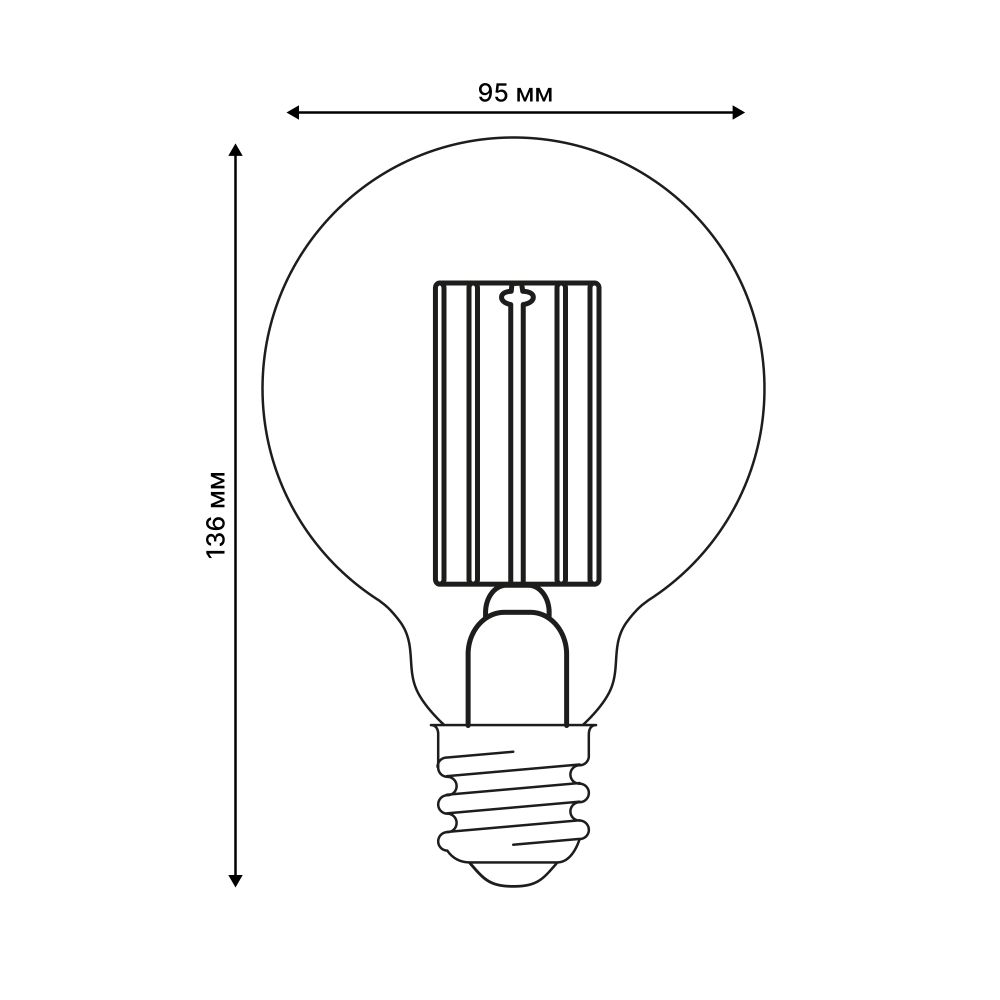 LED-G95-5W-3000K-E27-CL GLY01TR Лампа светодиодная. Форма шар. прозрачная. Серия Яркая A++. Теплый белый свет 3000K. Картон. ТМ Uniel