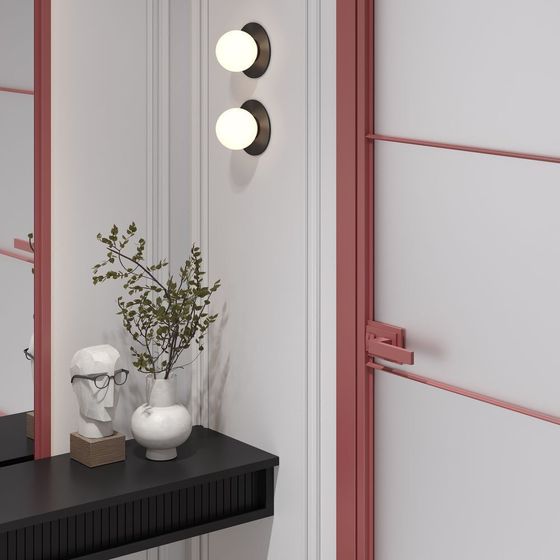 Модель 5AХ профиль красный антрацит стекло матовое в алюминиевом моноблоке INTEGRAL в интерьере