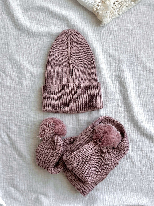 Комплект шапка и шарф, Пудровый