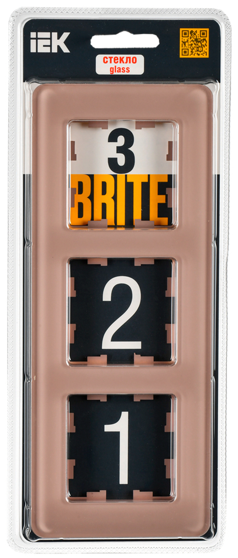 BRITE Рамка 3-местная РУ-3-2-Бр стекло дымчатый RE IEK
