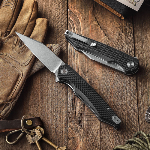 Складной туристический нож TRIVISA Lynx-05CG клинок 14C28N рукоять карбон и G10 (черный)