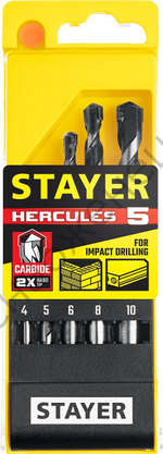 STAYER HERCULES 5 шт: d 4-5-6-8-10 мм набор сверл по бетону PROFESSIONAL