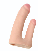 Поясной страпон с насадкой для двойного проникновения - 19 см. (Цвет: телесный)