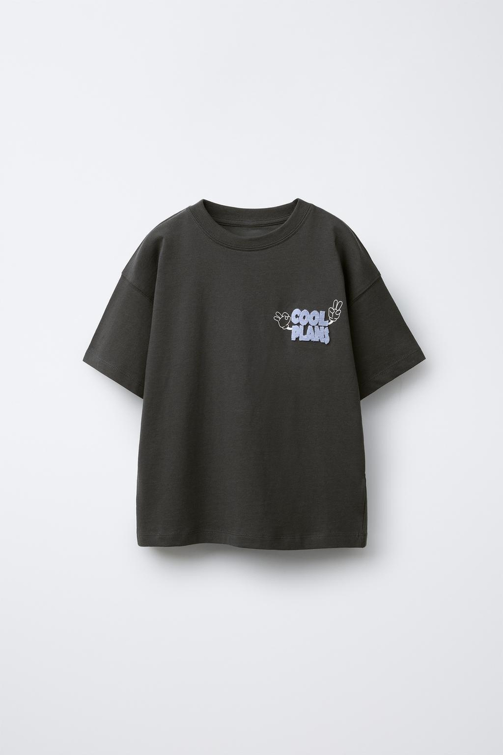 ZARA ФУТБОЛКА С ВЫШИВКОЙ, АНТРАЦИТОВО-СЕРЫЙ