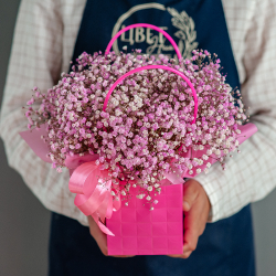 Розовая гипсофила в сумочке