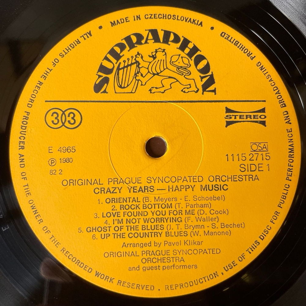 Винтажная виниловая пластинка LP Чешский Джаз Бэнд Original Prague Syncopated Orchestra, Crazy Years Happy Music (Чехословакия 1980)