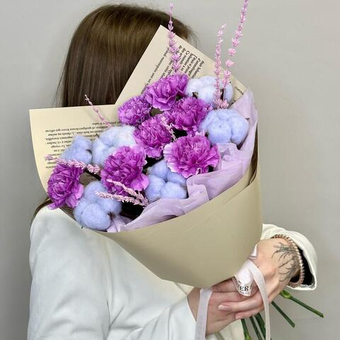 «Грёзы» сиреневые диантусы с хлопком и лавандой