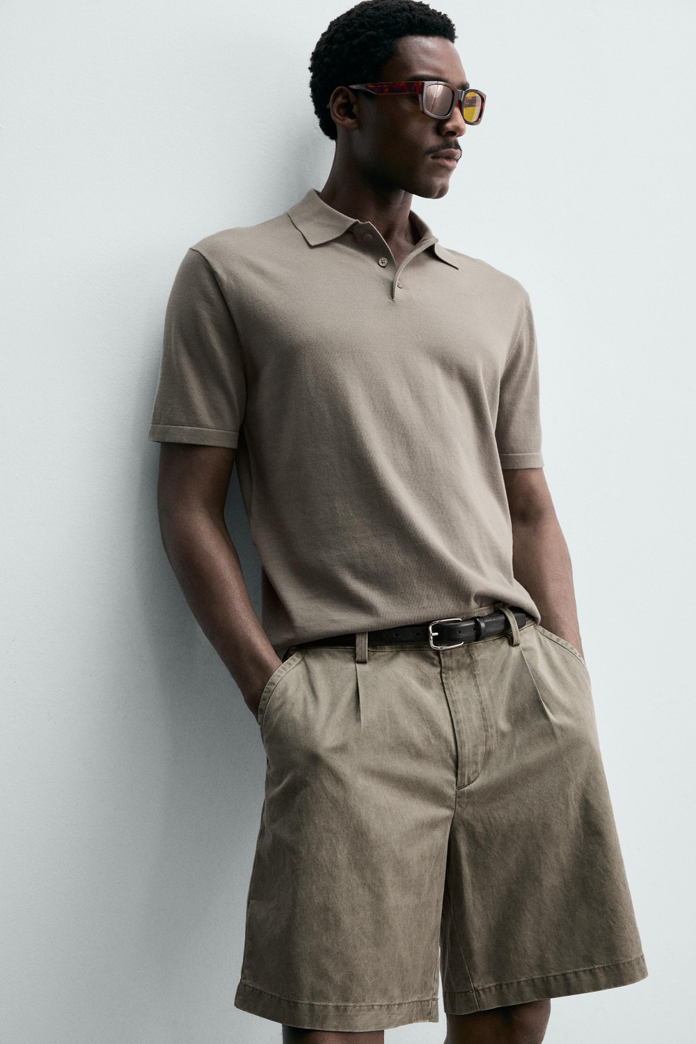 ZARA ПОЛО REGULAR FIT ИЗ СМЕСОВОГО ХЛОПКА, ЛИНЯЛЫЙ ЗЕЛЕНЫЙ