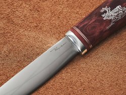 Якутский нож "Амга", сталь Х12МФ, рукоять гранатовая стабилизированная карельская береза / рисунок
