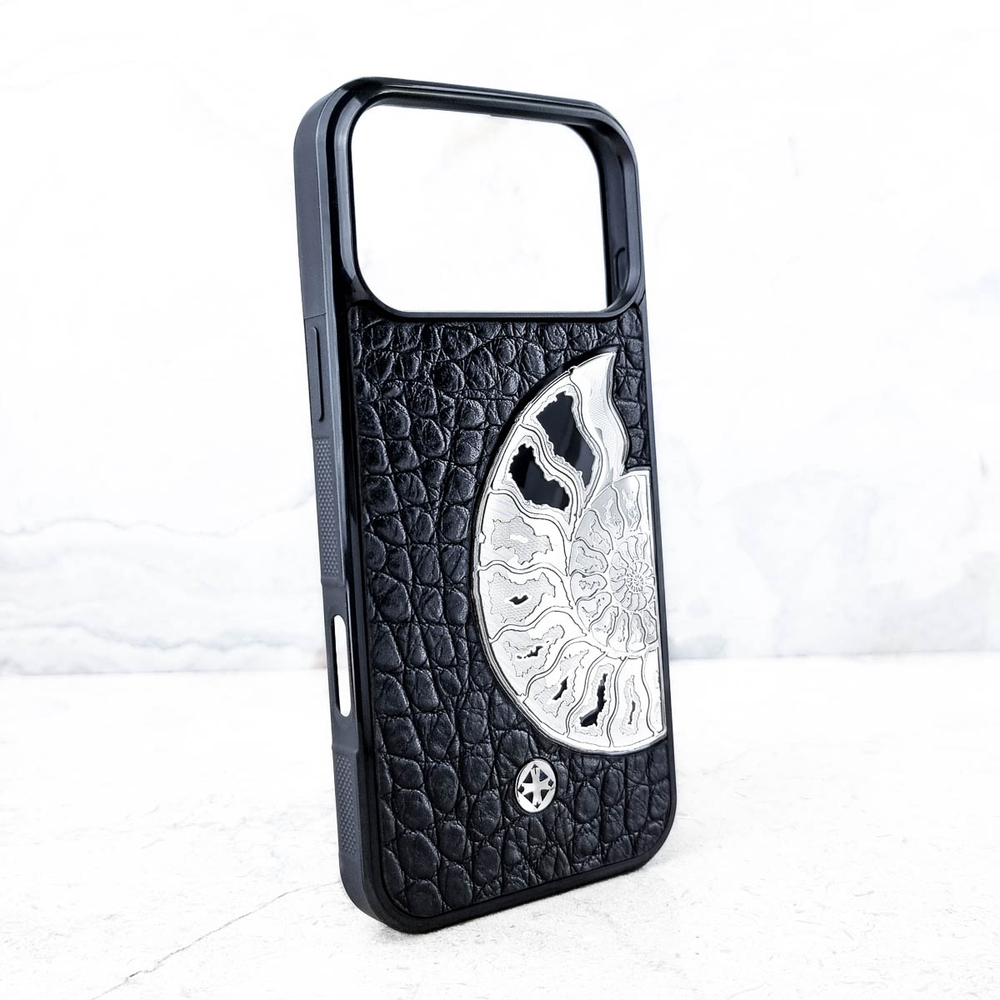 Дизайнерский чехол iPhone с аммонитом крокодил - Euphoria HM Premium - натуральная кожа, ювелирный сплав