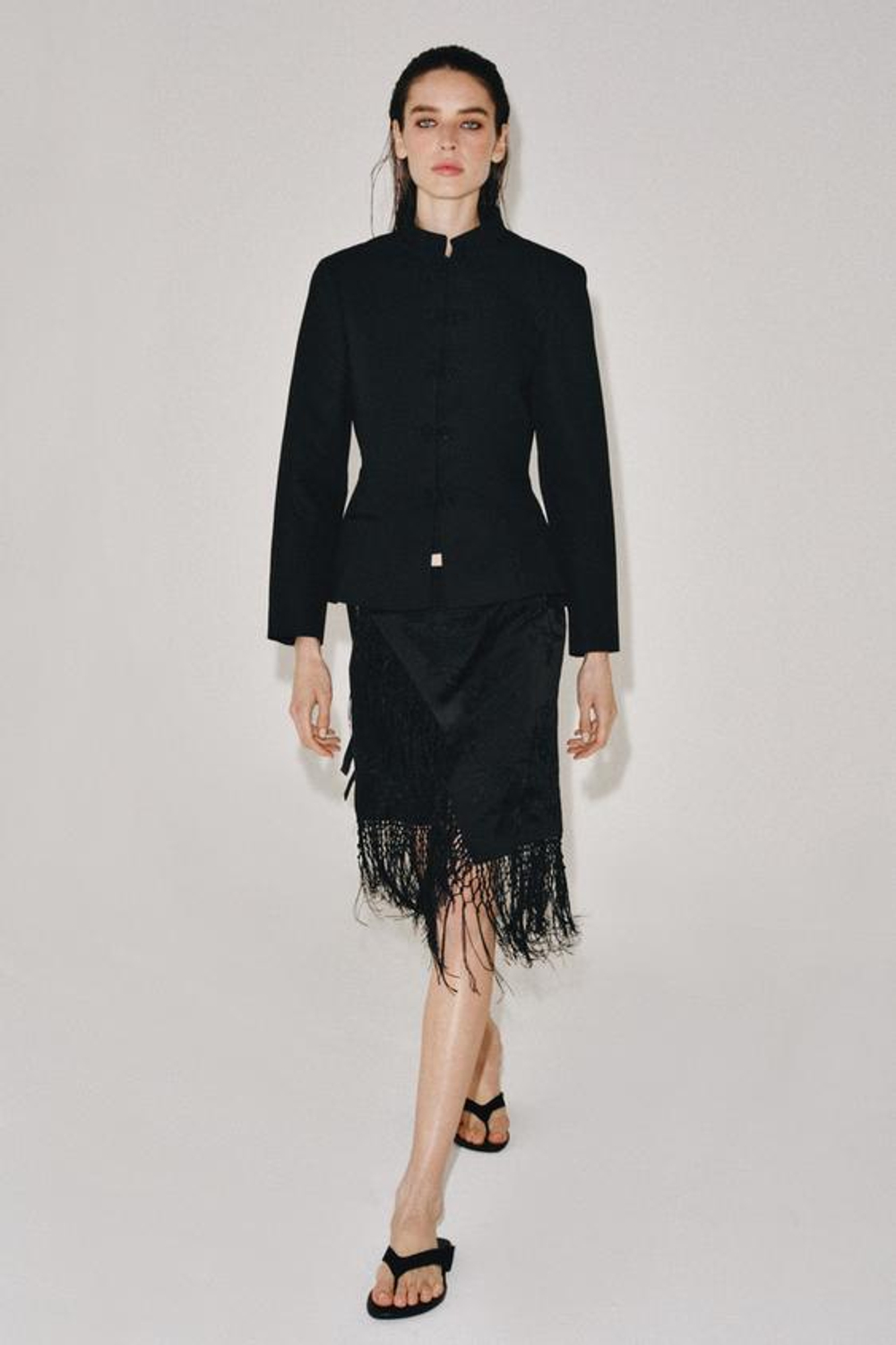 ZARA ЮБКА С ВЫШИВКОЙ И БАХРОМОЙ — ZW COLLECTION, ЧЕРНЫЙ