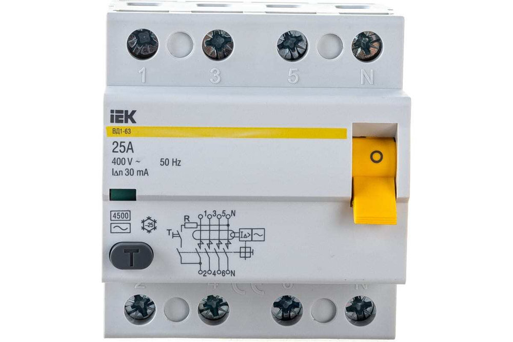 Выключатель дифференциальный (УЗО) ВД1-63 4Р 25А 30мА IEK