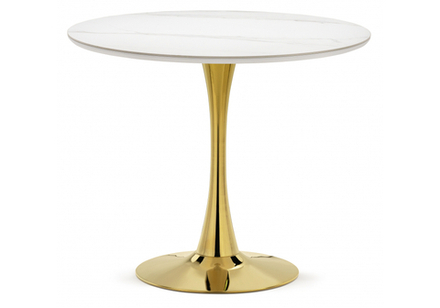 Керамический стол Woodville Тулип 90х73 белый мрамор, золото