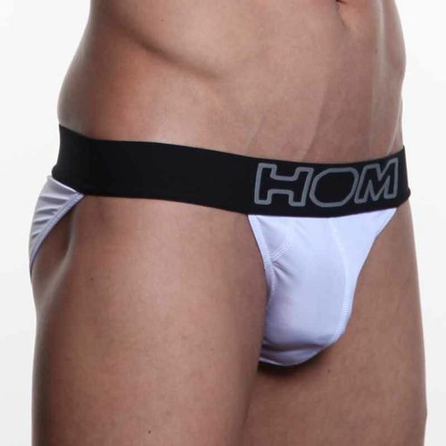 Мужские трусы танга белые с черной резинкой HOM Night Therapy Tanga Brief White