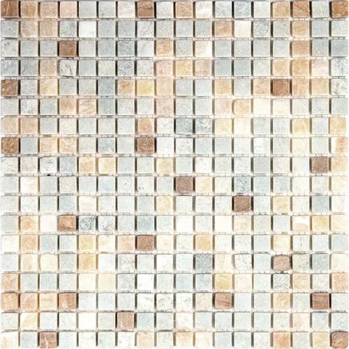 7MT-05-15T Мозаичная плитка из мрамора Natural Mix зеленый бежевый светлый квадрат матовый