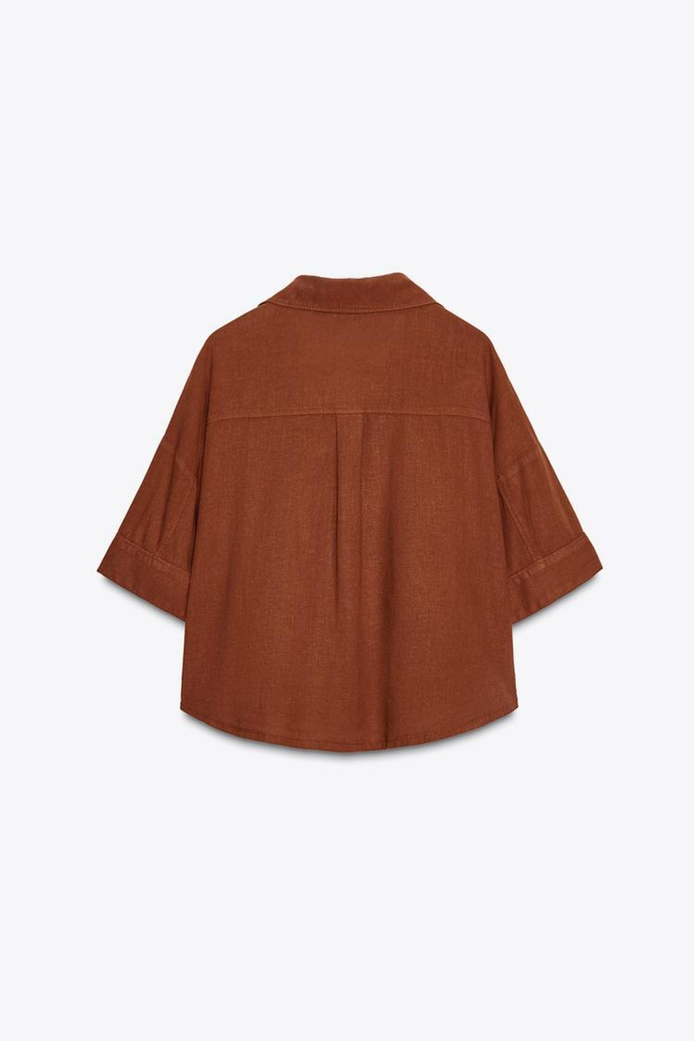 ZARA УКОРОЧЕННАЯ РУБАШКА ИЗ СМЕСОВОГО ЛЬНА, ТЕРРАКОТОВЫЙ