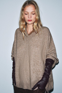 ZARA ДЛИННЫЕ ПЕРЧАТКИ ИЗ 100% КОЖИ, ШОКОЛАДНЫЙ