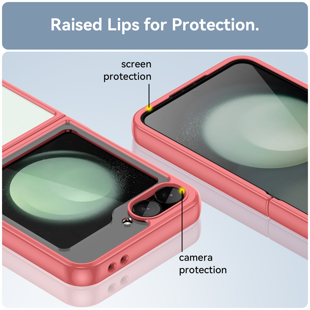 Двухкомпонентный чехол для Samsung Galaxy Flip 6 5G, мягкий отклик кнопок, усиленные рамки красного цвета