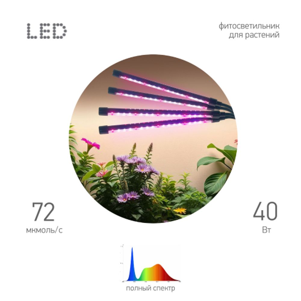 Настольный светильник для растений ЭРА FITO-40W-АLED-Ra полного спектра 40 Вт черный | Интерьерные фито светильники