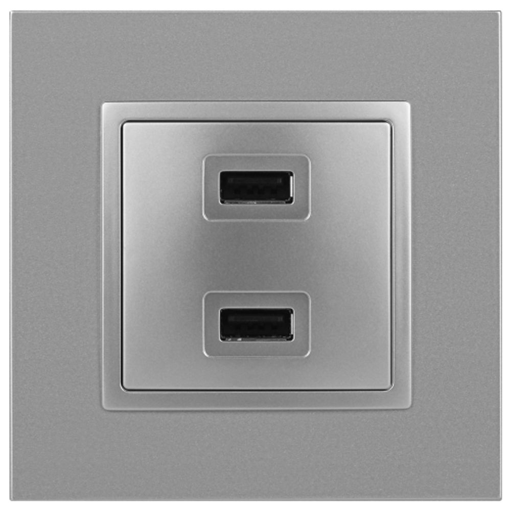 14-4110-03 ЭРА Устройство зарядное USB, 230В/5В-2100мА, IP20, Эра Elegance, алюминий | Elegance Алюминий