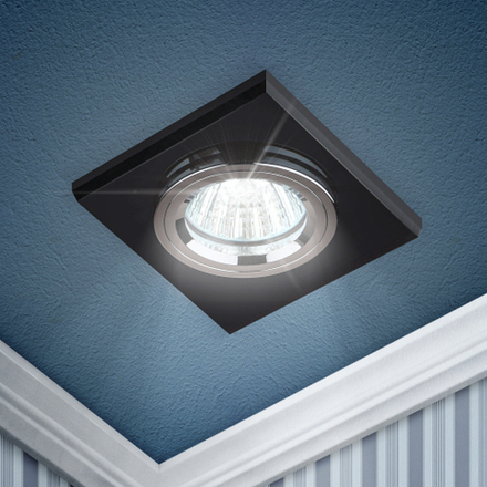 DK8 CH/BK Светильник ЭРА декор стекло квадрат MR16,12V/220V, 50W, хром/черный