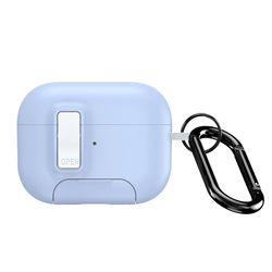 Чехол синего цвета для наушников AirPods Pro 2, белый цвет, Dux Ducis, серия PECQ Series (встроенная подставка для смартфона)