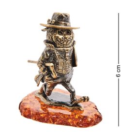 Народные промыслы AM-3084 Фигурка «Кот Джентельмен» (латунь, янтарь)