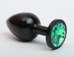 Чёрная анальная пробка с зелёным стразом - 7,6 см. (Цвет: зеленый)