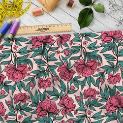 Ткань бифлекс аленький цветочек на розовом фоне