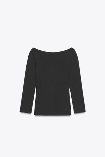 ZARA ФУТБОЛКА С ВЫРЕЗОМ «ЛОДОЧКА», ЧЕРНЫЙ