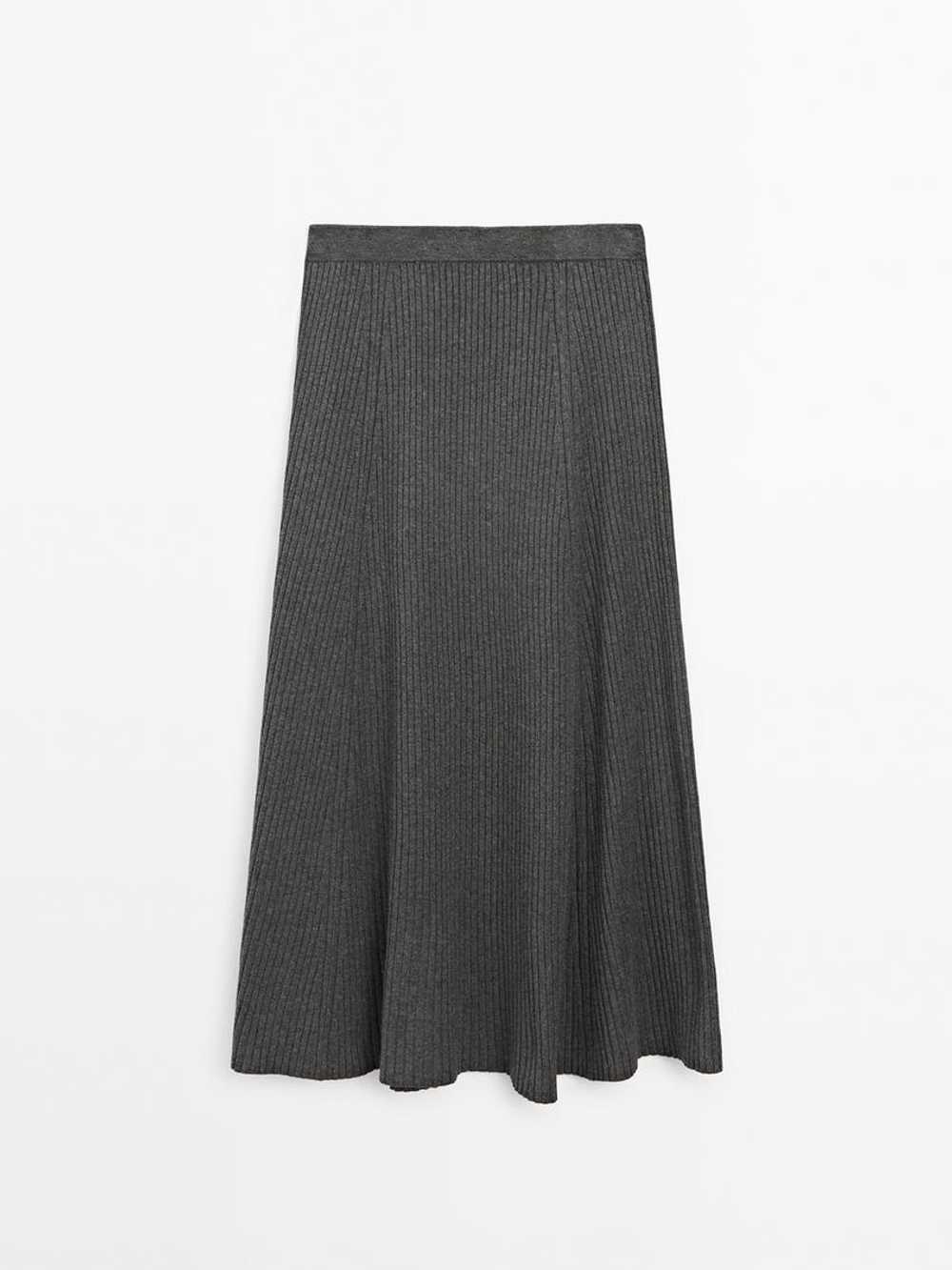 Massimo Dutti Плиссированная юбка миди, темно-серый