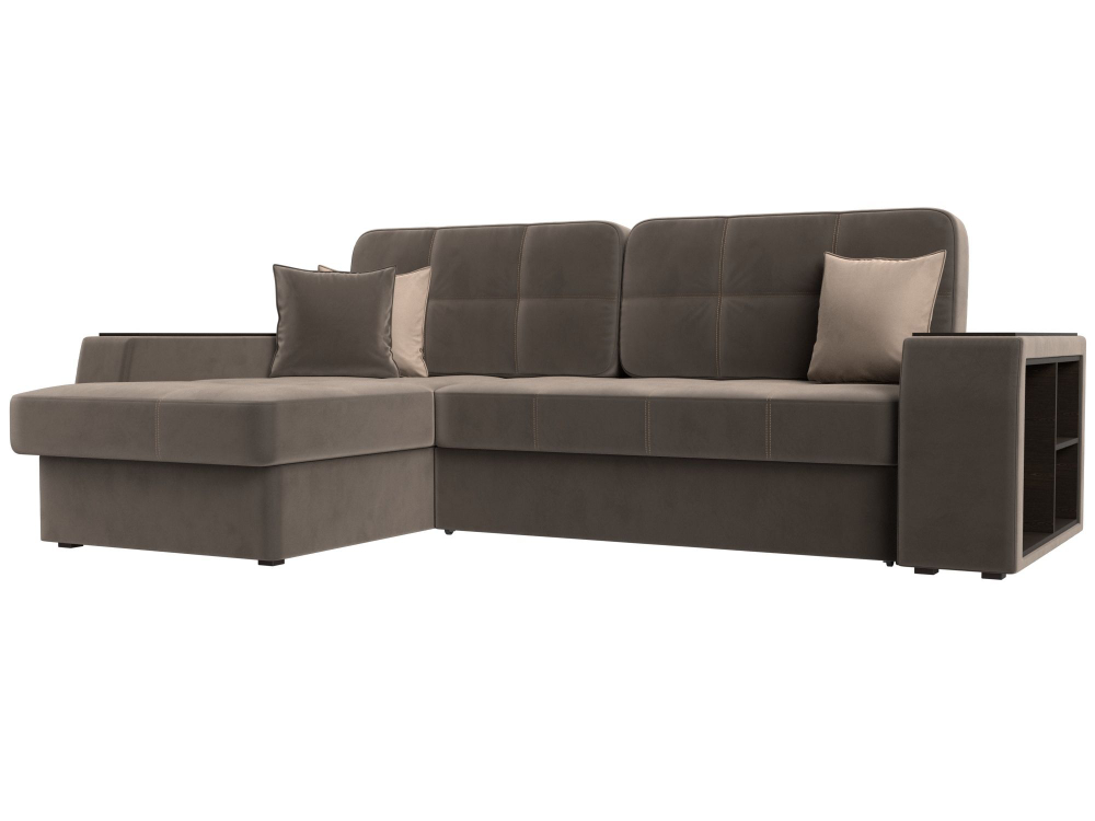 Диван угловой Брюссель левый угол, Коричневый\Бежевый, Велюр, 110651L