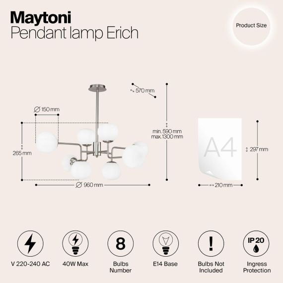 Подвесная люстра Maytoni Erich MOD221-PL-08-N