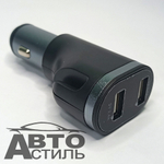 ШТЕКЕР-зарядка 2 USB  короткий 12v-24v 2,4А Olesson черный 1648/А2432