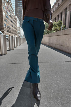 ZARA ШИРОКИЕ БРЮКИ С ЗАЩИПАМИ, СИНЕ-ЗЕЛЕНЫЙ