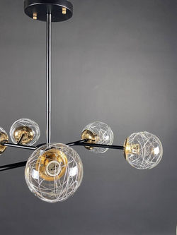 Люстра потолочная на штанге Lanbos, 6 ламп Е27, до 360 Вт, до 27 кв м, черная с золотом