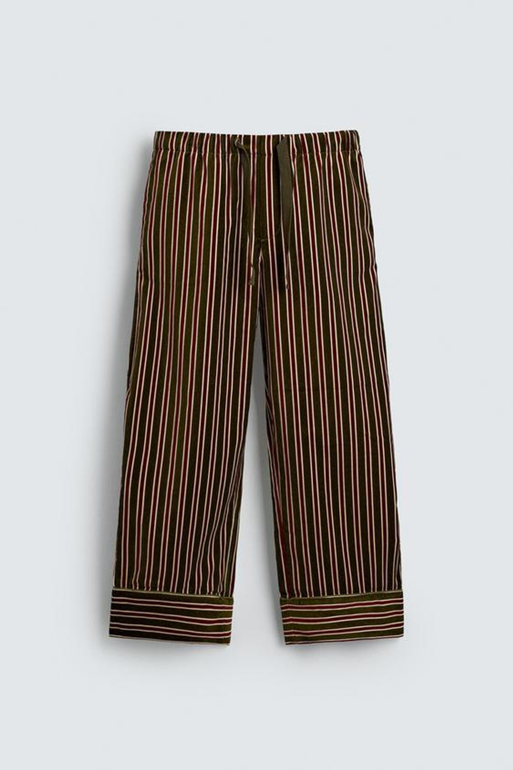 ZARA БРЮКИ В КОНТРАСТНУЮ ПОЛОСКУ ИЗ ВЕЛЬВЕТА - LIMITED EDITION, ЗЕЛЕНЫЙ