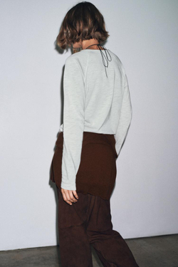 ZARA ХЛОПКОВАЯ ФУТБОЛКА РЕГЛАН, СВЕТЛО-СЕРЫЙ