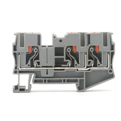 Клемма проходная, зажим push-in, 3 точки подключения, 6 кв.мм, серая