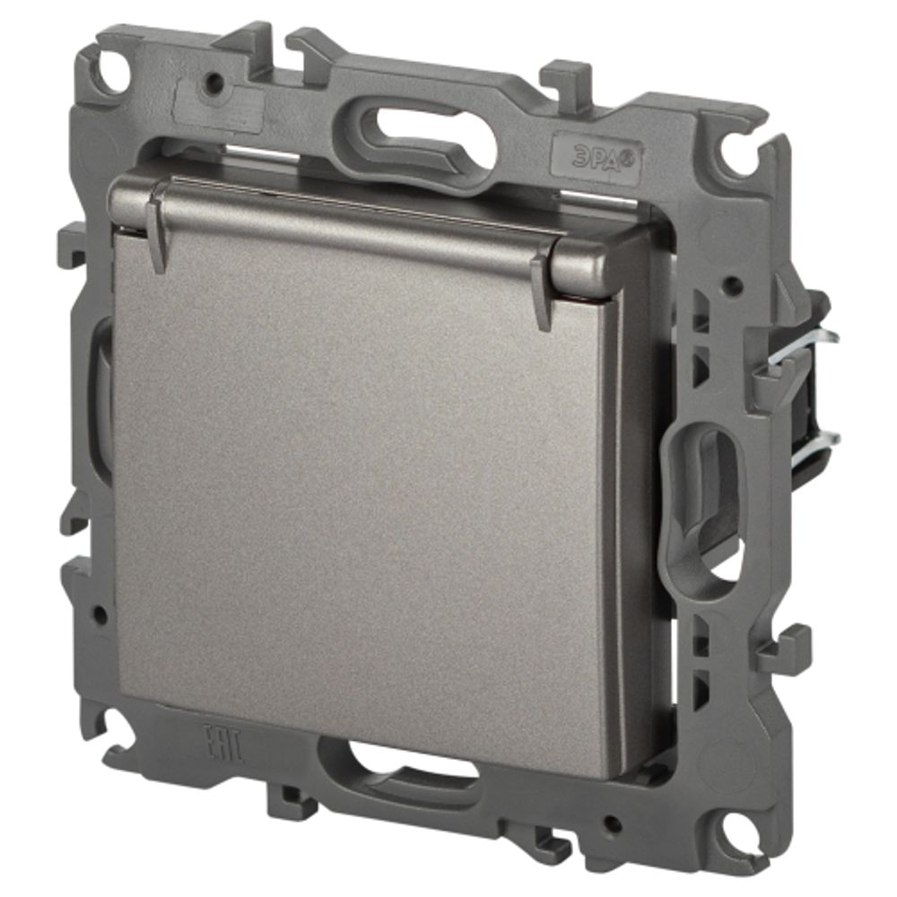 Розетка ЭРА Серия 12 12-2103-16 , 2P+E Schuko со шторками с крышкой, 16А-250В, титан