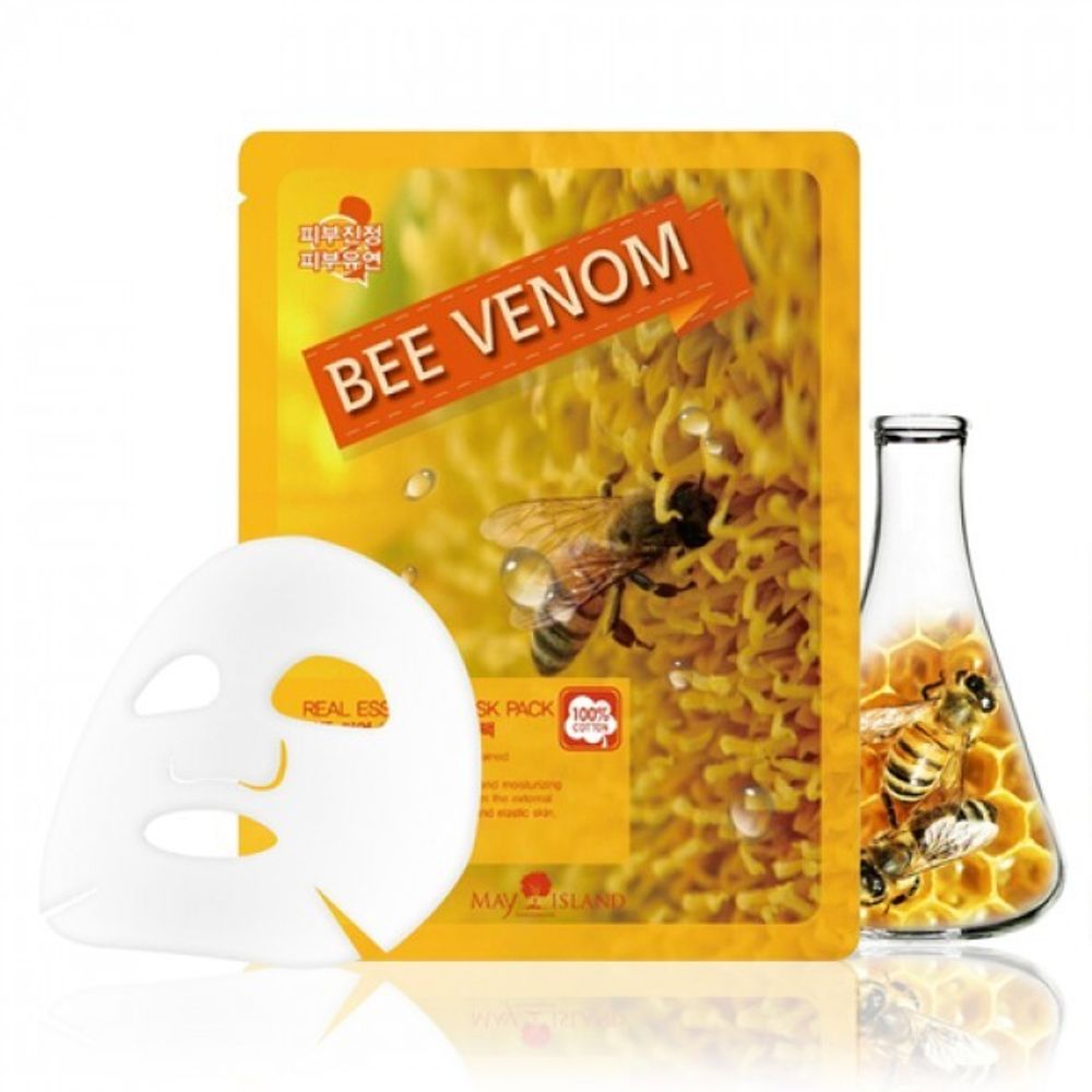 Тканевая маска для лица с пчелиным ядом MAY ISLAND Real Essence Bee Venom Mask Pack