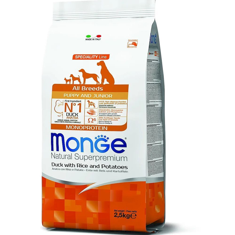 Monge Dog Speciality Line Monoprotein для щенков всех пород утка с рисом и картофелем 2,5 кг