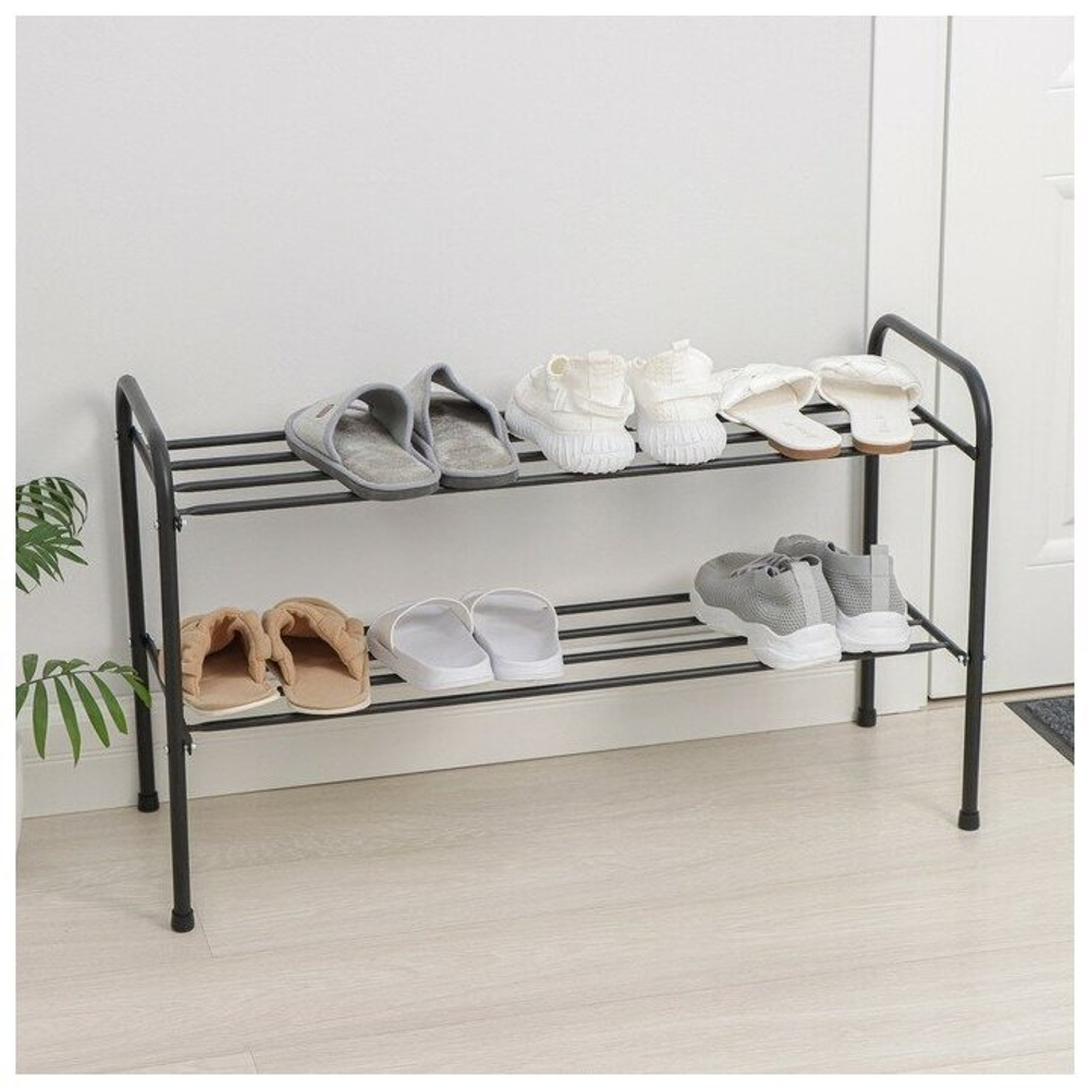 ПОДСТАВКА ДЛЯ ОБУВИ 2 ПОЛКИ 80СМ ЧЕРНЫЙ