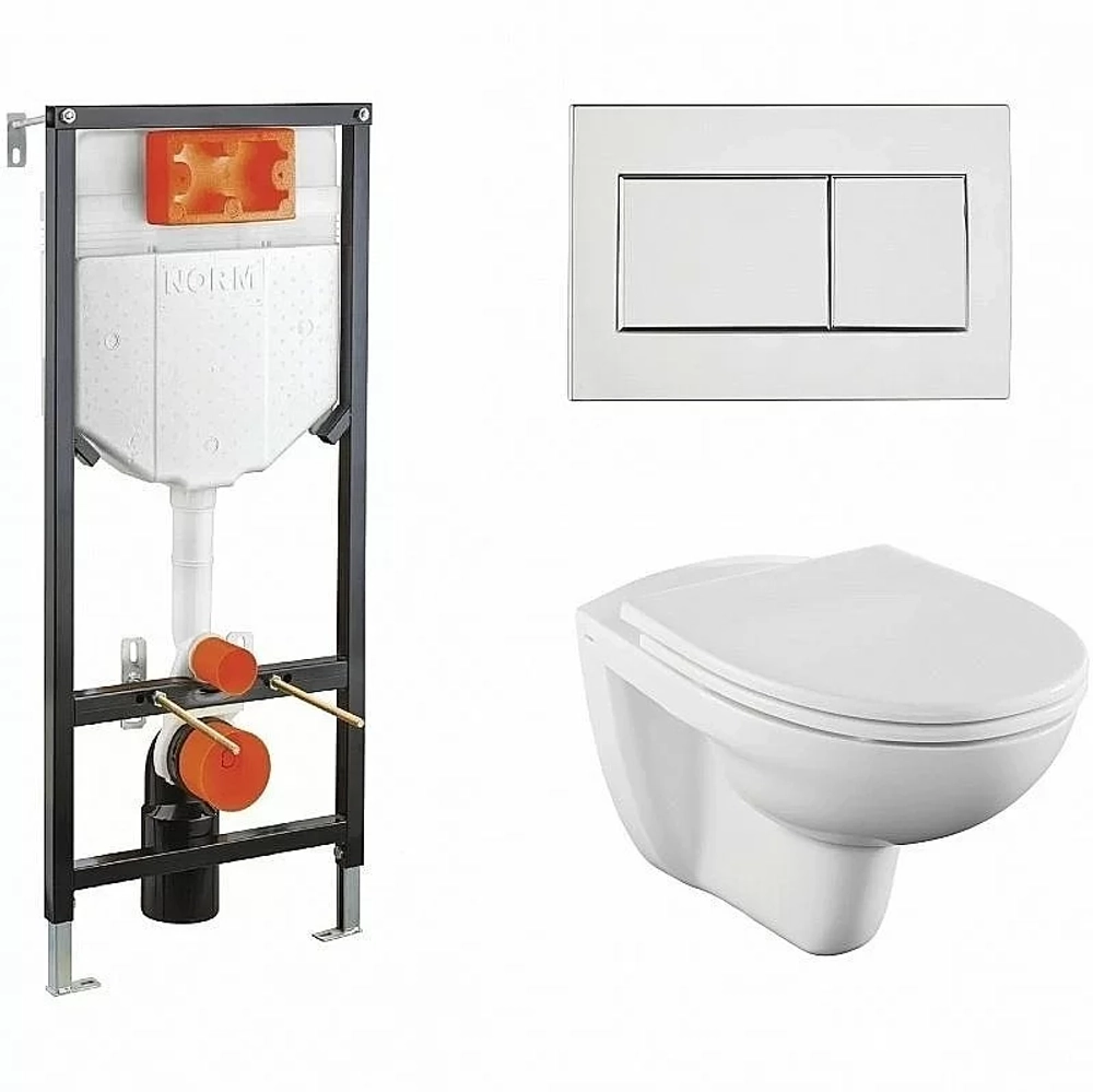 Унитаз Vitra Norm Fit 9773B099-7207 с инсталляцией, с крышкой микролифт, белый, кнопка хром