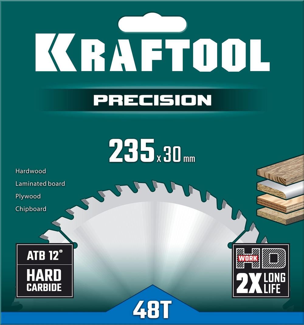 KRAFTOOL Precision, 235 х 30 мм, 48Т, пильный диск по дереву (36952-235-30)
