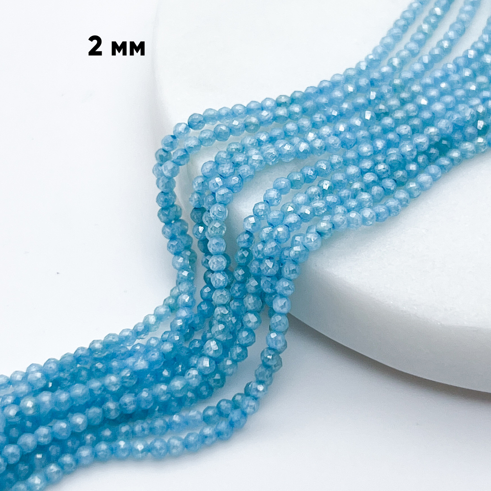 Фианит кракле (кубический цирконий), цвет аквамарин, размер 2 мм, цена за нить около 195 шт (38 см)