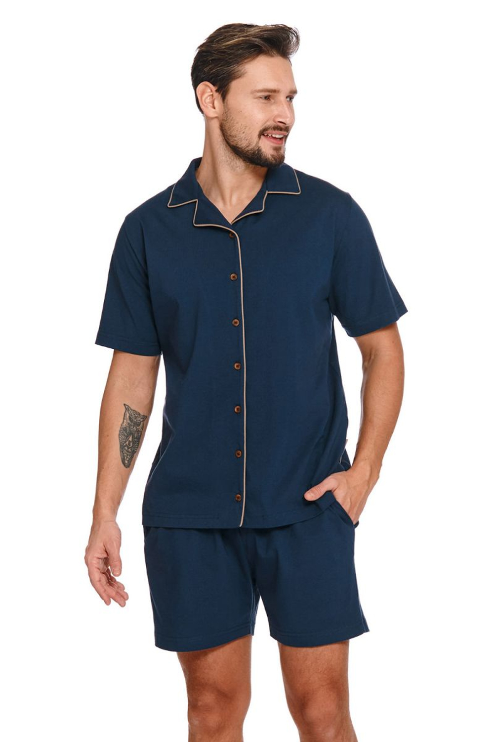 Мужская легкая пижама в классическом стиле (Размер: XXL) (Цвет: темно-синий)